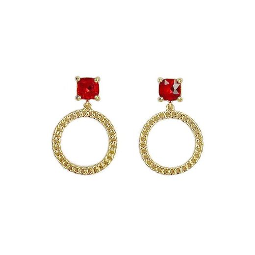 Red gem circle stud earrings